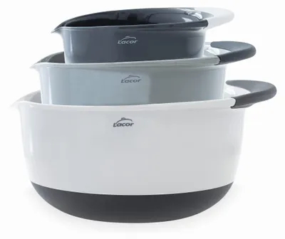 Produktbild von LACOR - 60054 - Set mit 3 Schalen Grau, Schüsseln, Salatschüsseln, Lebensmittelbehälter, Polypropylen, Stapelbar, Größen: 21 cm 1.4 L, 26 cm 2.8 L und 31.2 cm 4.7 L