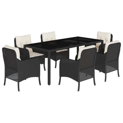 Produktbild von 7-tlg. Garten-Essgruppe mit Kissen Schwarz Poly Rattan