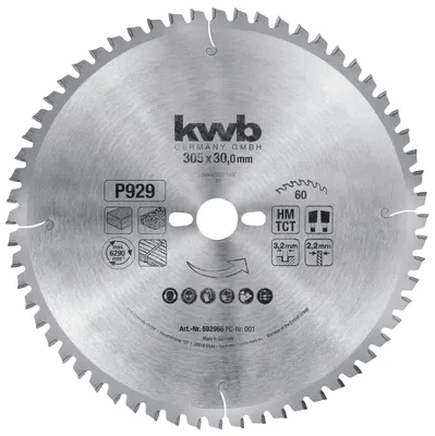 Produktbild von kwb Kreissägeblatt 305 x 30 mm, sehr feiner Schnitt, Sägeblatt geeignet für Arbeitsplatten, Holz und beschichtete Platten