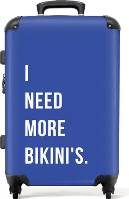 Produktbild von NoBoringSuitcases.com® Großer Koffer - Zitat - Ich brauche mehr Bikinis - Blau - Kombinationsschloss TSA - Hartschalen Trolley 4 Rollen - 72 liter - Reisekoffer - 66 cmKoffer Mittelgroß 67x43x25 cm, 72L,