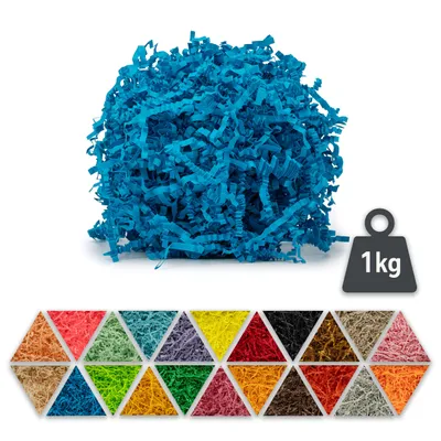 Immagine prodotto di Materiale di riempimento in carta blu 1 kg - materiale di imballaggio biodegradabile, ideale come riempimento decorativo per scatole e cesti regalo