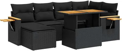 Produktbild von vidaXL 7-tlg. Garten-Sofagarnitur mit Kissen Schwarz Poly Rattan