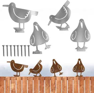 Produktbild von 4er Set Rost Vogel Gartendekoration Vogel-Gartenpflock aus Metall mit Schraube zum Einschrauben in Holz, Vintage Gartendeko (C)