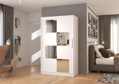 Obrázek produktu pro Zrcadlová šatní skříň 120 cm EABLIA - bílá