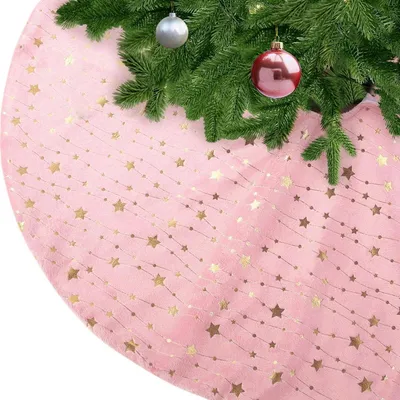 Obrázok produktu pre Vianočná dekoračná podložka pod stromček, ružová, plyšová, s motívom hviezdičiek, priemer 78 cm