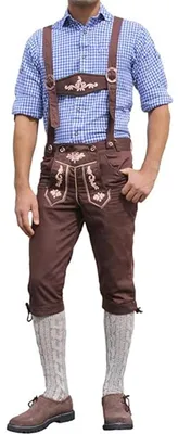 Produktbild von Trachten Kniebundhose Jeans Hose mit Hosenträgern, Größe:52/L, Farbe:Dunkelbraun