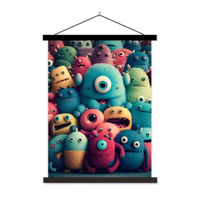 Produktbild von MuchoWow® Textilposter Kinder - Monster - Regenbogen - Design - Mädchen - Jungen 40x53 cm mit schwarzem Rahmen - Abbildung