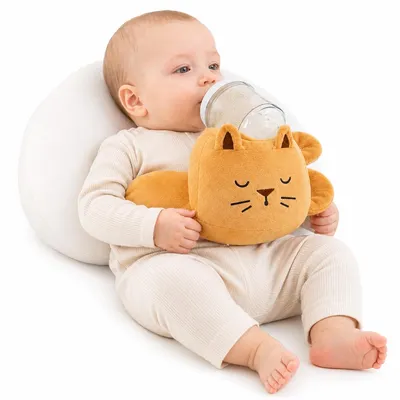 Produktbild von Cartoon Löwe Fläschchenkissen, stabiler Flaschenhalt, ergonomisch gegen Verrutschen, weiches Material für Babyhaut, vielseitig nutzbar, Bezug waschbar