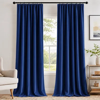 Produktbild von 2 Stück Samt Vorhänge Blickdicht Gardinen Wärmeisoliert Vorhang mit Kräuselband Thermovorhang für Wohnzimmer Schlafzimmer, Marineblau, B132xH305cm
