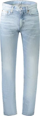 Image de Jean droit pour homme, bleu délavé, avec détails logo