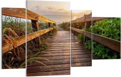 Produktbild von Bild auf Leinwand - Leinwandbild - Fußgängerbrücke Meer Strand Ufer - 120x70cm - Wand Bild - Wanddeko - Leinwanddruck - Bilder - Kunstdruck - Leinwand bilder - Wandkunst - DL120x70-2617