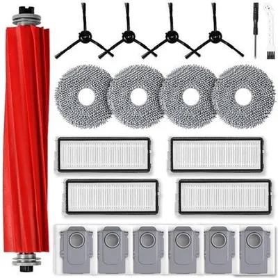 Productafbeelding van 21-delig accessoireset voor // robotstofzuiger, reserveonderdelen: 1 hoofdborstel, 6 stofzakken, 4 reinigingspads, 4 HEPA-filters, 4 zijborstels, 1