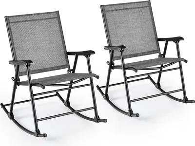 Produktbild von 2-teiliges Schaukelstuhl-Set, zusammenklappbar, mit Rückenlehne und Sitz, atmungsaktiv, Metallrahmen, maximale Traglast 150 kg, tragbare Stühle