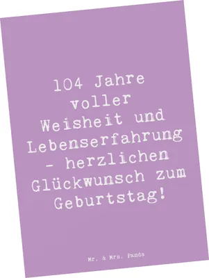 Produktbild von Mr. & Mrs. Panda Postkarte Spruch 104. Geburtstag - Lavendeltraum - Geschenk, Lebensjahr, Alter, Weisheit, Postkarten, Happy Birthday, Ansichtskarte, bildkarte, Grußkarte