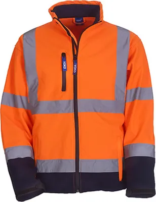 Produktbild von YOKO HVK09 | High Visibility 2 Bands & Braces Softshell Jacket - Farbe: Hi-Vis Orange/Navy - Größe: 4XL