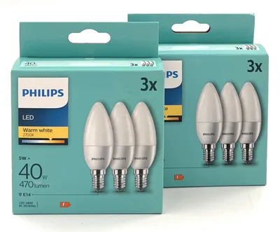 Produktbild von Philips Kerzenlampe 40W B35 E14 x6, 4,9 W, 40 W, E14, 470 lm, 15000 h, Warmweiß