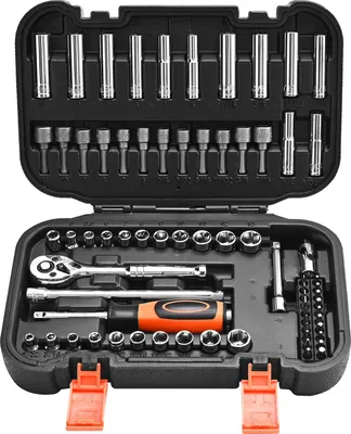 Produktbild von Steckschlüsselsatz - Ratschensatz 70-tlg. - Antrieb 6,4 mm - Metrisch & zöllig (SAE) - Tief & flach - Bits inklusive - Chrom-Vanadium-Stahl - Koffer