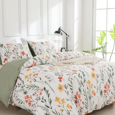 Obrázok produktu pre Sada posteľnej bielizne 240x220 cm, 3-dielna, mikrovlákno, kvetinový vzor, zelená, so zipsom