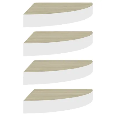 Image de Étagères d'angle murales 4 pcs Chêne et blanc 25x25x3,8 cm MDF