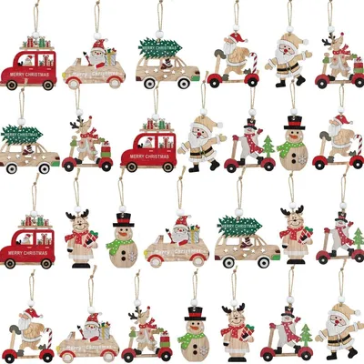 36 Holz-Weihnachtsanhänger, Christbaumschmuck, 7-8,5 cm, Stil A