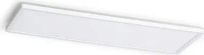 A white rectangular LED ceiling light is shown from a slightly elevated angle against a white background.