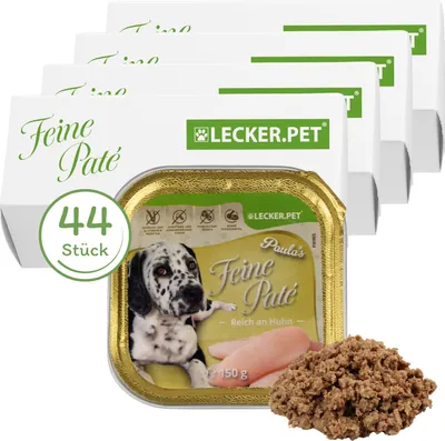 Produktbild von 44 x 150 g Lecker.Pet® Paula's Feine Paté Reich an Huhn Hundefutter Nassfutter Vollnahrung