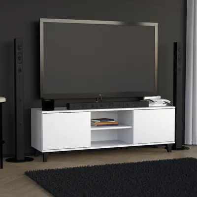 Produktbild von BEAUTYSOFA TV-Schrank HOME 150 cm Weiß – Modernes TV-Board mit zwei Türen, offenen Fächern, Lowboard für Wohnzimmer, Push-to-Open, Fernsehtisch