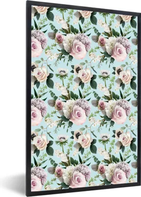 Produktbild von MuchoWow® MuchoWow® Gerahmtes Poster Blumen - Rose - Blatt 60x90 cm - Poster mit zchwarzem Bilderrahmen - Kunst