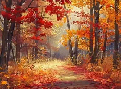 Produktbild von Malen nach Zahlen: Bunte Herbstszene im Wald, 50x40 cm, auf Leinwand, kreativ