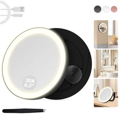 Immagine prodotto di Specchio da parete illuminato, con ingrandimento 30x, intensità regolabile, nero