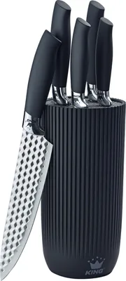 Produktbild von 6tlg. Messerblockset KING® CONIC 5 Küchenmesser plus Messerblock  / Messerklingen mit Wabenstruktur / 20cm Kochmesser, 20cm Ausbeinmesser, 20cm Brotmesser, 12.5cm Universalmesser & 8.5cm Gemüsemesser