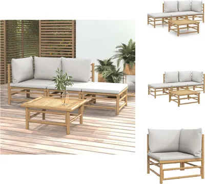 Produktbild von vidaXL 4-tlg. Garten-Lounge-Set mit Hellgrauen Kissen Bambus -  Gartenmöbel-Sets