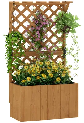Produktbild von Outsunny Hochbeet Pflanzkasten mit Rankgitter, Spalier Pflanzkübel Blumenkasten