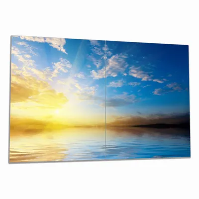 Produktbild von Wallario Herdabdeckplatte aus Glas, Größe 80 x 52 cm 2-teilig, Motiv Sonnenuntergang über dem Meer I