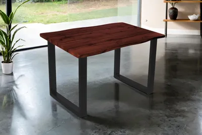 Produktbild von Esstisch Josy | 140 x 80 cm | Holz Nussbaum-Optik | U-Gestell Metall schwarz | 40 mm Tischplatte mit Baumkante | Tisch für Esszimmer & Küche