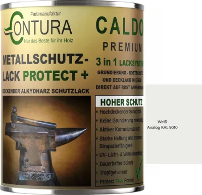 Produktbild von Contura 3 in 1 Rostschutzfarbe 1Liter Metallschutzlack Seidenmatt RAL Metall Lack Farbe Grundierung Rost - RAL 9010 Weiß