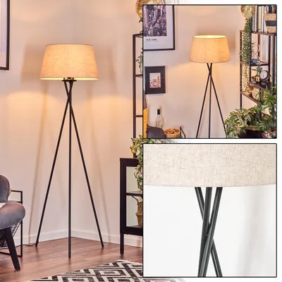 Produktbild von Schiavonea Stehlampe aus Metall/Wiener Geflecht/Stoff in Schwarz/Beige