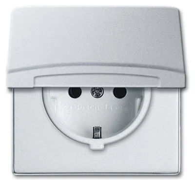 Imagen del producto de Enchufe SCHUKO de Busch-Jaeger con tapa abatible, color alusilber, apto para uso en exteriores (grado de protección IP44), 1 unidad.