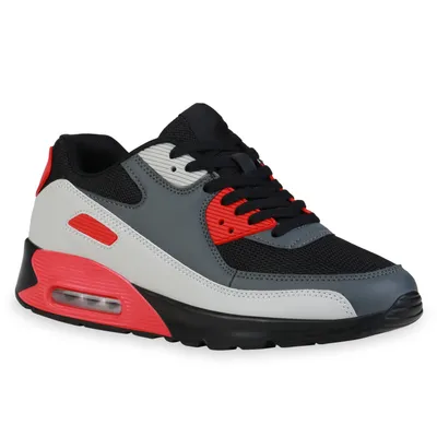 Produktbild von Giralin Herren Sportschuhe Laufschuhe Flache Schnürer Sportliche Schuhe 835896, Farbe: Schwarz Hellgrau Rot, Größe: 43