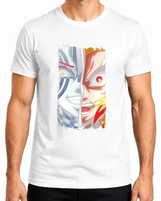 Obrázok produktu pre Rengoku Akaza Polovičná tvár ohnivého démona Anime Vintage Anime Manga Pánske tričko, biele, 3XL