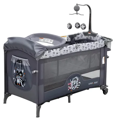 Produktbild von Babybett - 5-in-1 Reisebett und Beistellbett - Höhenverstellbar - Tragbar - Für Neugeborene - Grau
