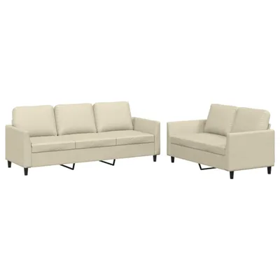 Produktbild von 2-tlg. Sofagarnitur mit Kissen Creme Kunstleder