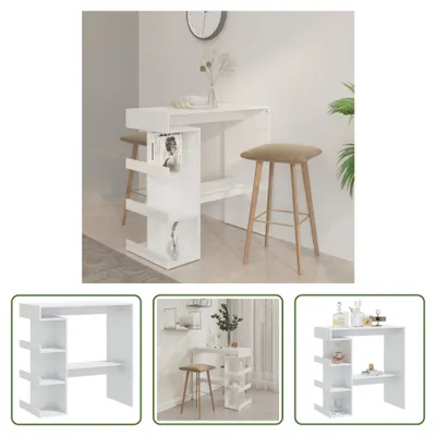 Obrázok produktu pre The Living Store Barový stôl s policou vysokolesklý biely 100x50x101,5 cm