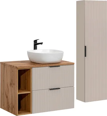 Produktbild von Waschtisch und Hängesäule 80.6cm Adriel mit 2 Schubladen, Beige