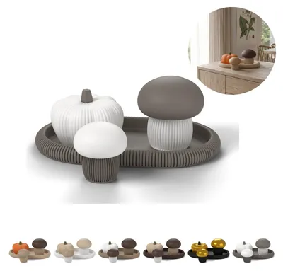 Immagine prodotto di Decorazione autunnale set 4 pezzi vassoio, zucca e funghi 7,7 cm, PLA stampa 3D – Grigio