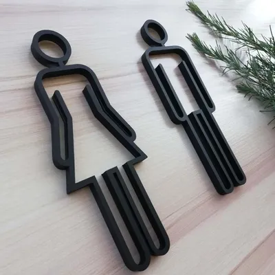 Image de Panneau de toilettes Hommes Femmes Symbole 22x9cm Acrylique Noir Or Argent