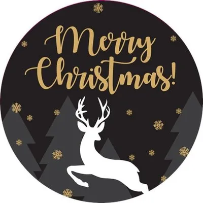 Zdjęcie produktu dla Naklejki okrągłe Czarne Fi30mm Merry Christmas Jelonek 200sz