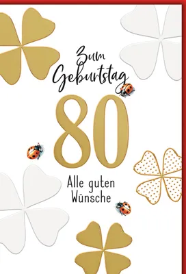 Produktbild von 80. Geburtstag Glücksklee und Käfer alle guten Wünsche Glückwunschkarte mit Umschlag
