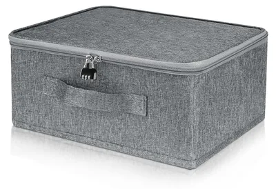 Produktbild von Abschließbare Box, Kiste mit Schloss, faltbare Stoffbox mit Griffen, abschließbare Box mit Reißverschluss, Aufbewahrungsbox mit Deckel, Stauraum für