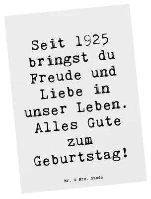 Produktbild von Mr. & Mrs. Panda Postkarte Spruch 1925 Geburtstag Freude - Weiß - Geschenk, Geburtstagsgeschenk für Jahrgang, Happy Birthday, Ansichtskarte, Ansichtskarten, Geburtsjahr
